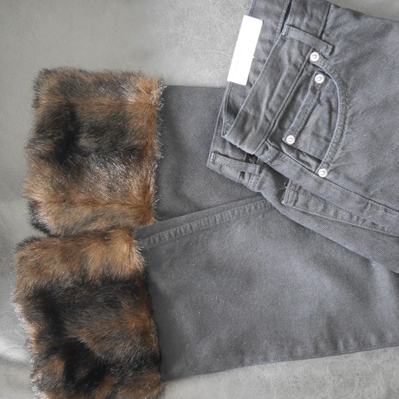 NWT ZARA Jeans Faux Fur Cuff HIGH-RISE - Picture 7 of 8